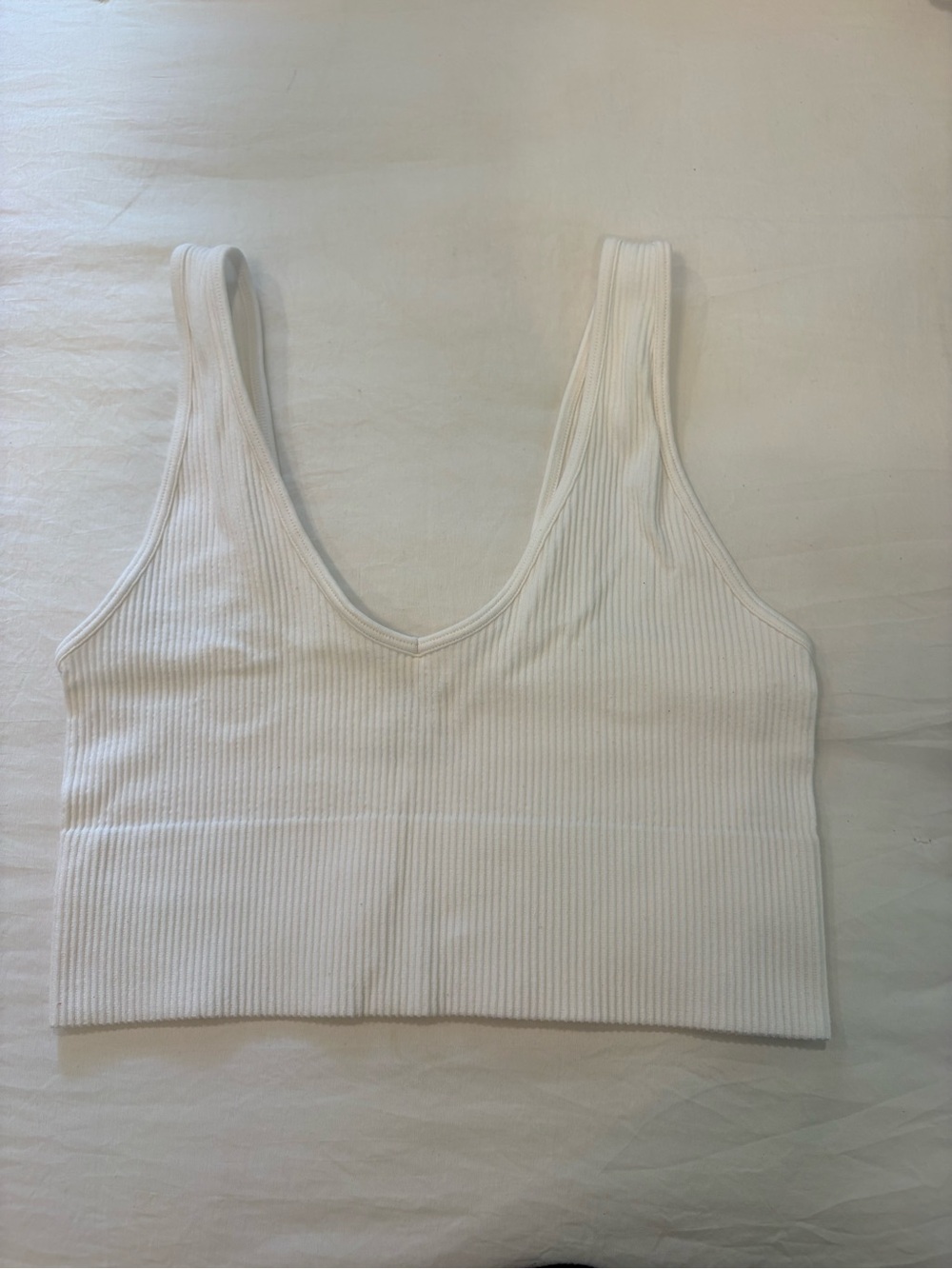 Ribbed Scoop Neck White Tank Top